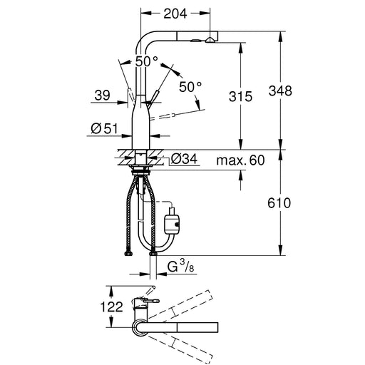 Grohe Essence 30270 chrome kitchen tap pull-out dual spray detail