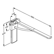 Pressalit PLUS Support Arm 850mm Left-Hand dimensions R370385