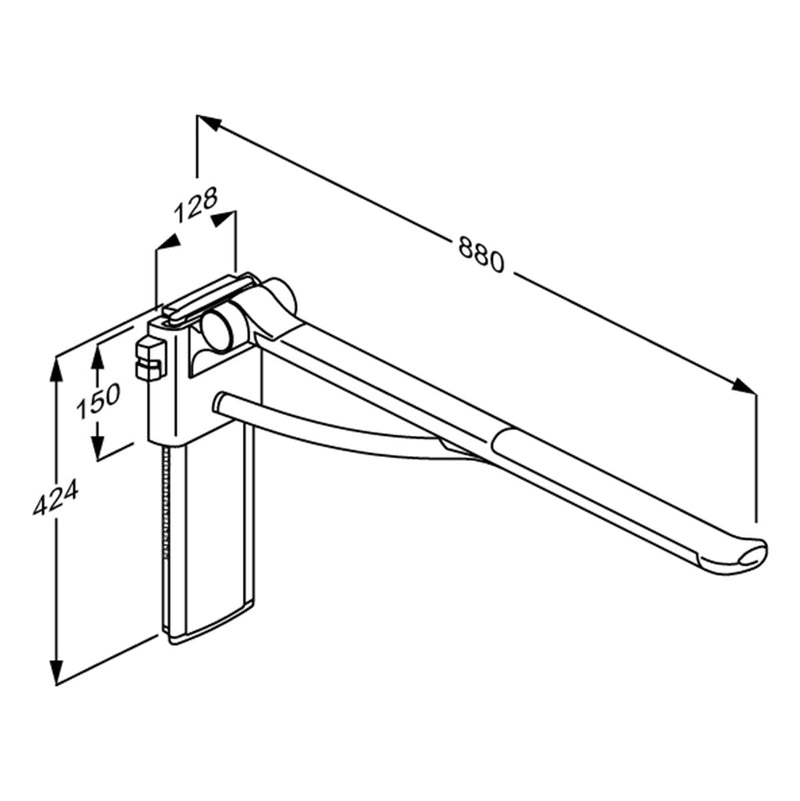 Pressalit PLUS Support Arm 850mm Left Hand dimensions R370385