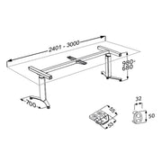 Pressalit INDIVO freestanding electric worktop lift, dimensioned drawing