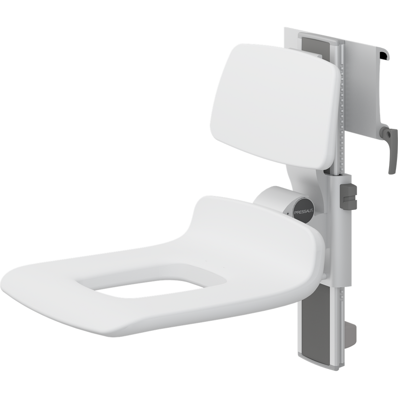Pressalit PLUS Shower Seat 450 with Aperture incl. Backrest, Manually Height & Sideways Adjustable, White (R7455000)