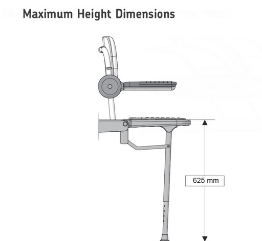 AKW 1000 Series Compact Fold Up Shower Seat – Blue Padded - dimensioned drawing