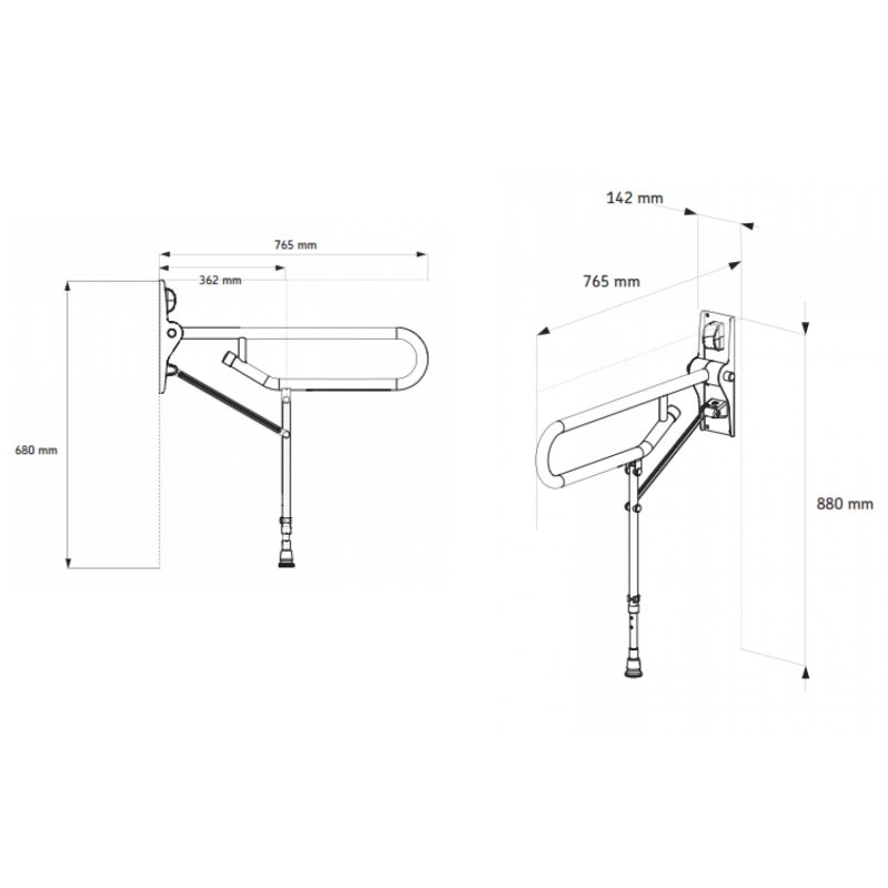 AKW  Stainless Steel Hinged Foldup Double Hairpin Rail-Adjustable Leg (32mm) (01830SS)