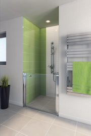 AKW Larenco Duo alcove glass shower door in a wet room