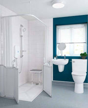Accessible bathroom with AKW half height shower screen fitted over a shower tray
