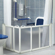 Accessible wet room with AKW half height shower screen fitted to a wet floor