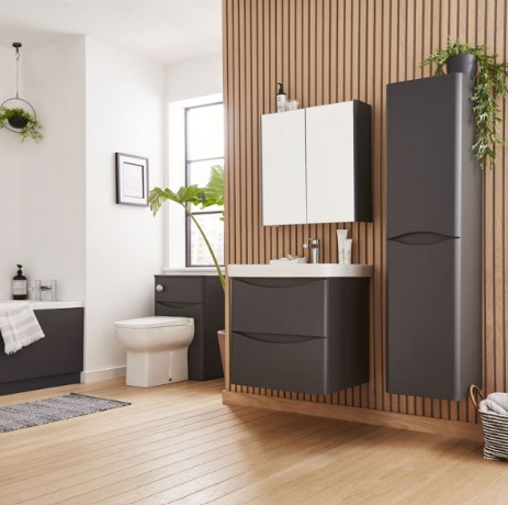 Kartell K-VIT Arc 600mm Wall Mounted 2 Drawer Unit & Ceramic Basin- Matt Graphite (ARC600WM-G FUR149ME)