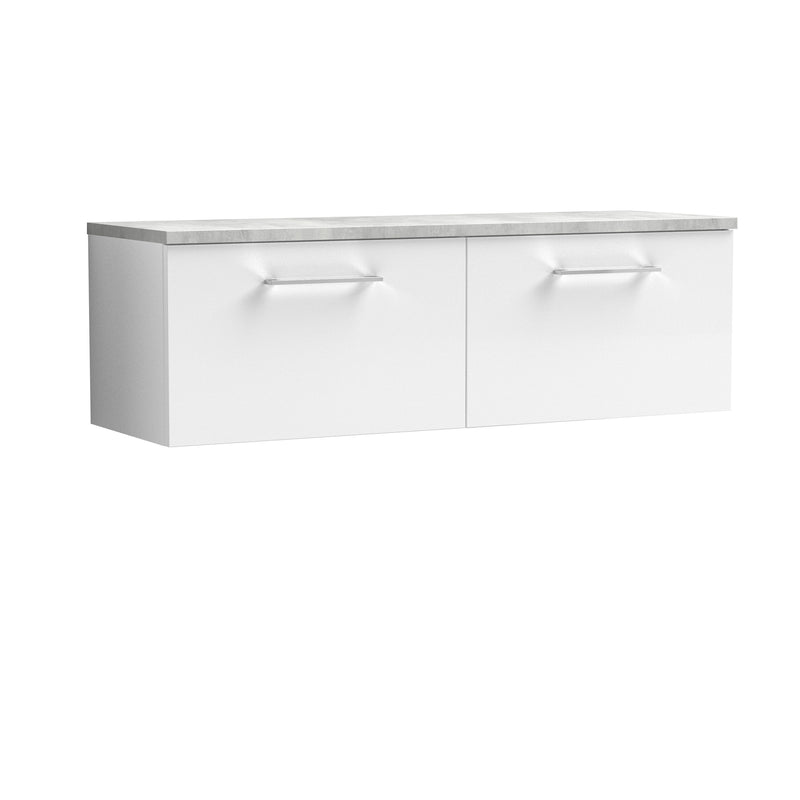 Nuie Arno 1200mm Gloss White 2 Drawer worktop vanity unit with Bellato Grey Worktop