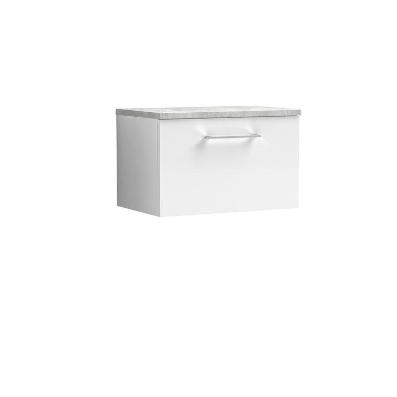 Nuie Arno 600mm Gloss White 1 Drawer worktop vanity unit with Bellato Grey Worktop