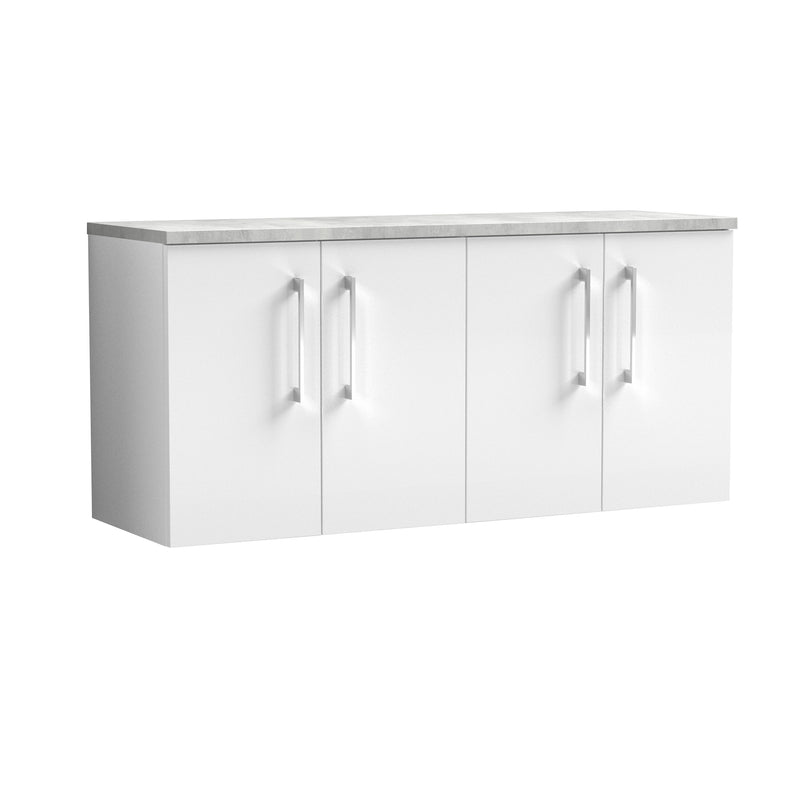Nuie Arno 1200mm Gloss White 4 Door worktop vanity unit with Bellato Grey Worktop