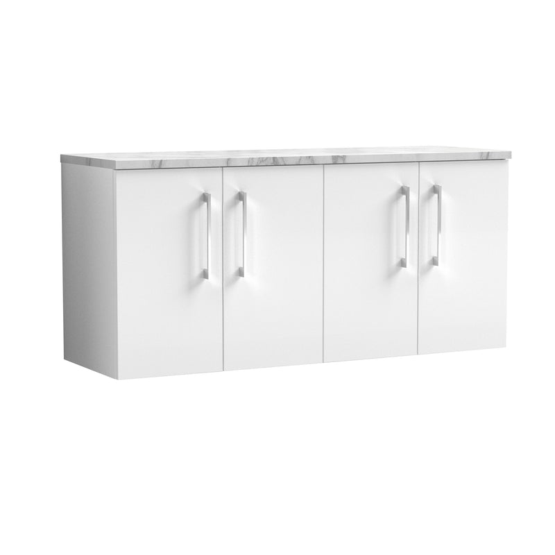 Nuie Arno 1200mm Gloss White 4 Door worktop vanity unit with Carrara Laminate Worktop