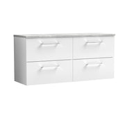 Nuie Arno 1200mm Gloss White 4 Drawer worktop vanity unit with Bellato Grey Worktop