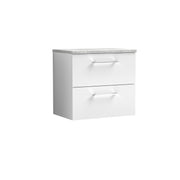 Nuie Arno 600mm Gloss White 2 Drawer worktop vanity unit with Bellato Grey Worktop