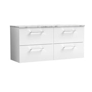 Nuie Arno 1200mm Gloss White 4 Drawer worktop vanity unit with Carrara Laminate Worktop
