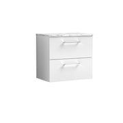 Nuie Arno 600mm Gloss White 2 Drawer worktop vanity unit with Carrara Laminate Worktop