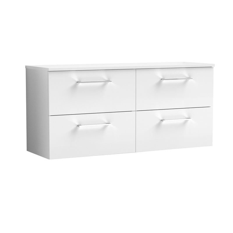 Nuie Arno 1200mm Gloss White 4 Drawer worktop vanity unit with Co-ordinating Worktop