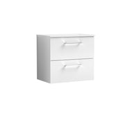 Nuie Arno 600mm Gloss White 2 Drawer worktop vanity unit with Co-ordinating Worktop