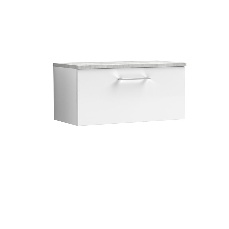 Nuie Arno 800mm Gloss White 1 Drawer worktop vanity unit with Bellato Grey Worktop