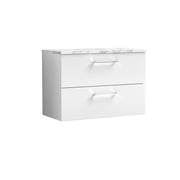 Nuie Arno 800mm Gloss White 2 Drawer worktop vanity unit with Carrara Laminate Worktop