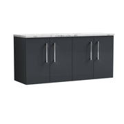 Nuie Arno 1200mm Soft Black 4 Door worktop vanity unit with Carrara Laminate Worktop