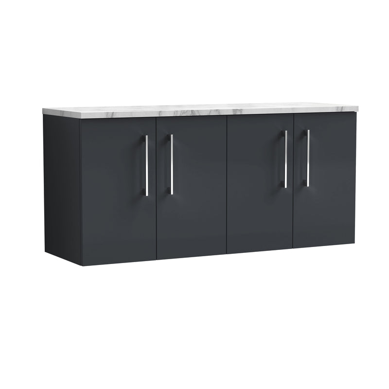 Nuie Arno 1200mm Soft Black 4 Door worktop vanity unit with Carrara Laminate Worktop