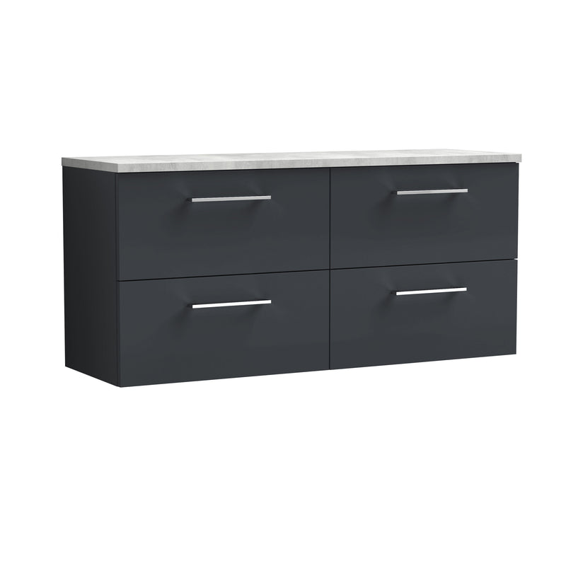 Nuie Arno 1200mm Soft Black 4 Drawer worktop vanity unit with Bellato Grey Worktop