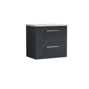 Nuie Arno 600mm Soft Black 2 Drawer worktop vanity unit with Bellato Grey Worktop