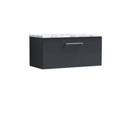 Nuie Arno 800mm Soft Black 1 Drawer worktop vanity unit with Carrara Laminate Worktop