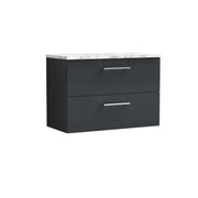 Nuie Arno 800mm Soft Black 2 Drawer worktop vanity unit with Carrara Laminate Worktop