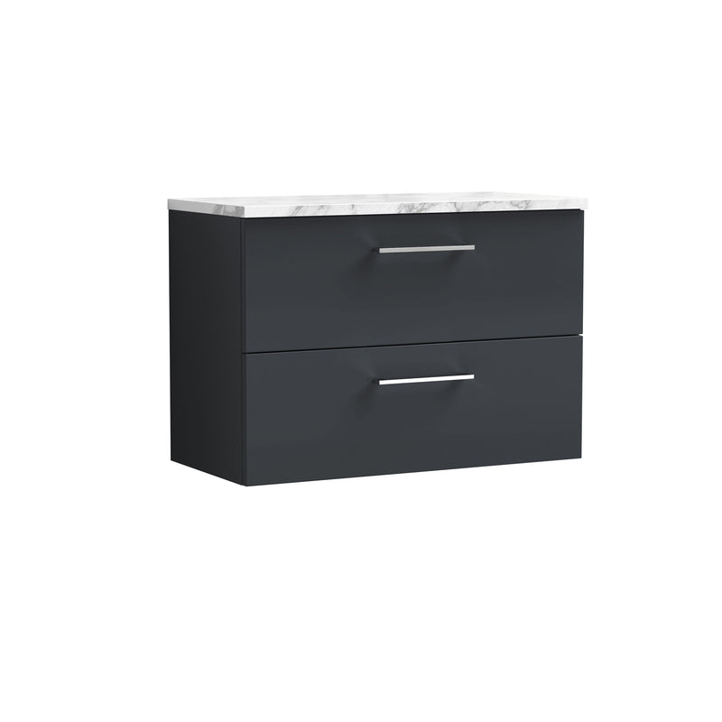 Nuie Arno 800mm Soft Black 2 Drawer worktop vanity unit with Carrara Laminate Worktop