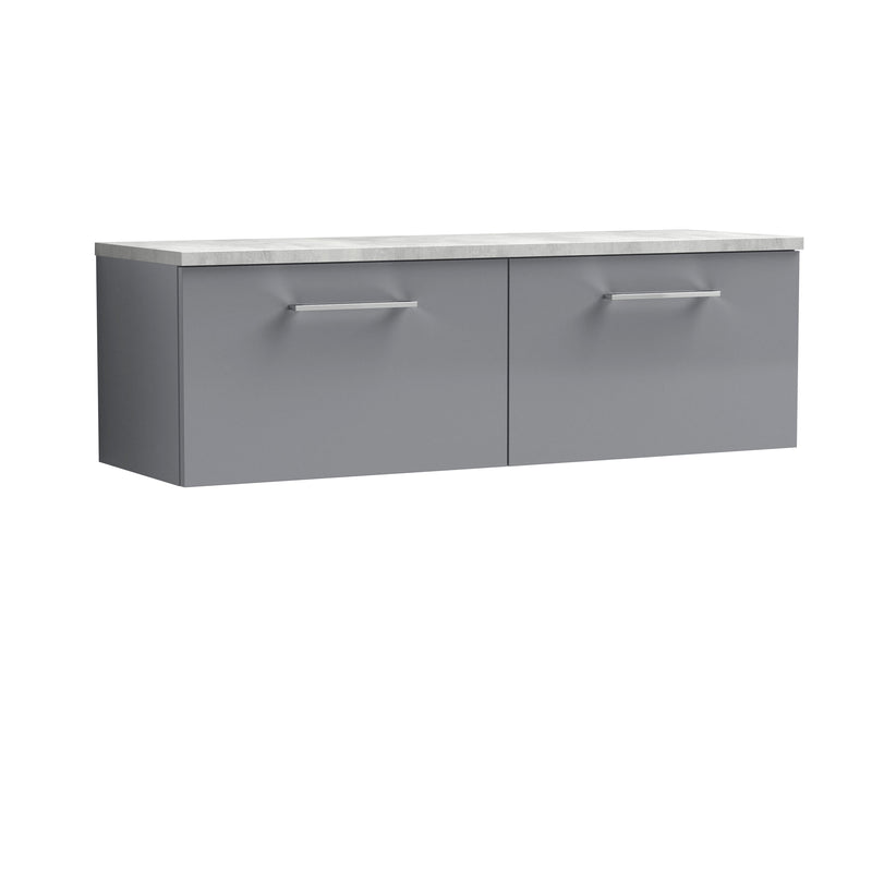 Nuie Arno 1200mm Satin Grey 2 Drawer worktop vanity unit with Bellato Grey Worktop