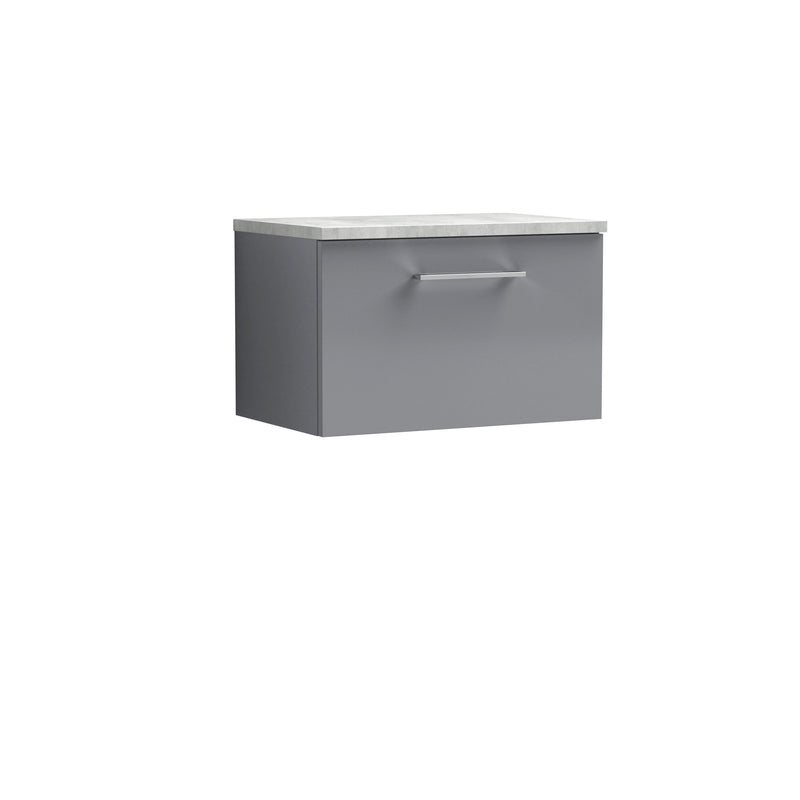Nuie Arno 600mm Satin Grey 1 Drawer worktop vanity unit with Bellato Grey Worktop