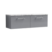 Nuie Arno 1200mm Satin Grey 2 Drawer worktop vanity unit with Carrara Laminate Worktop