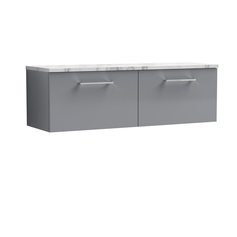 Nuie Arno 1200mm Satin Grey 2 Drawer worktop vanity unit with Carrara Laminate Worktop