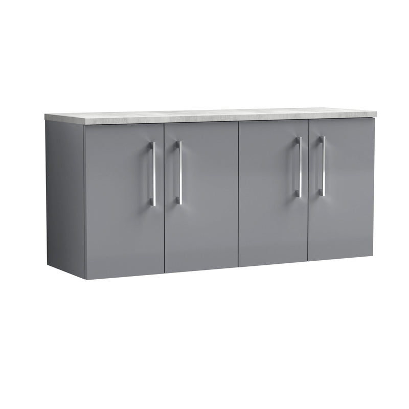 Nuie Arno 1200mm Satin Grey 4 Door worktop vanity unit with Bellato Grey Worktop