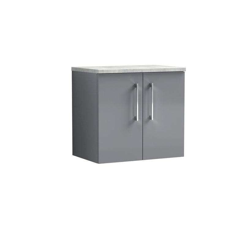 Nuie Arno 600mm Satin Grey 2 Door worktop vanity unit with Bellato Grey Worktop