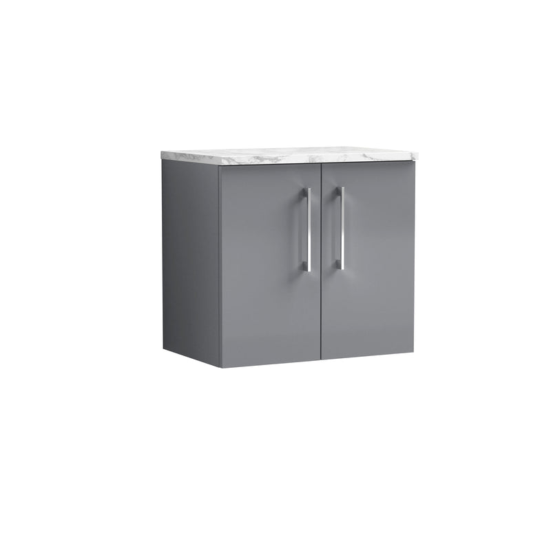 Nuie Arno 600mm Satin Grey 2 Door worktop vanity unit with Carrara Laminate Worktop