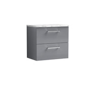 Nuie Arno 600mm Satin Grey 2 Drawer worktop vanity unit with Carrara Laminate Worktop