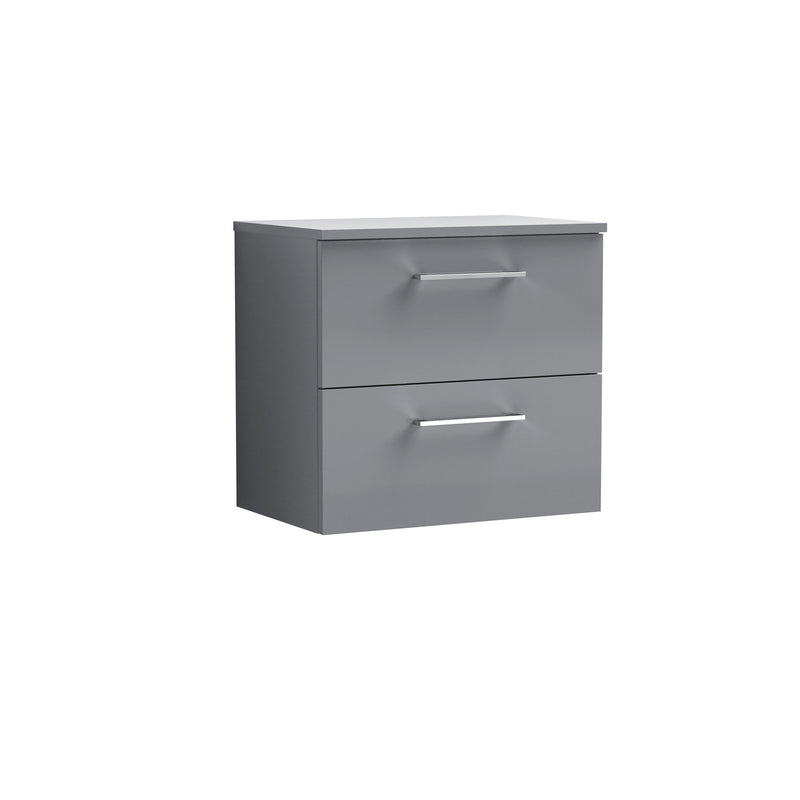 Nuie Arno 600mm Satin Grey 2 Drawer worktop vanity unit with Co-ordinating Worktop