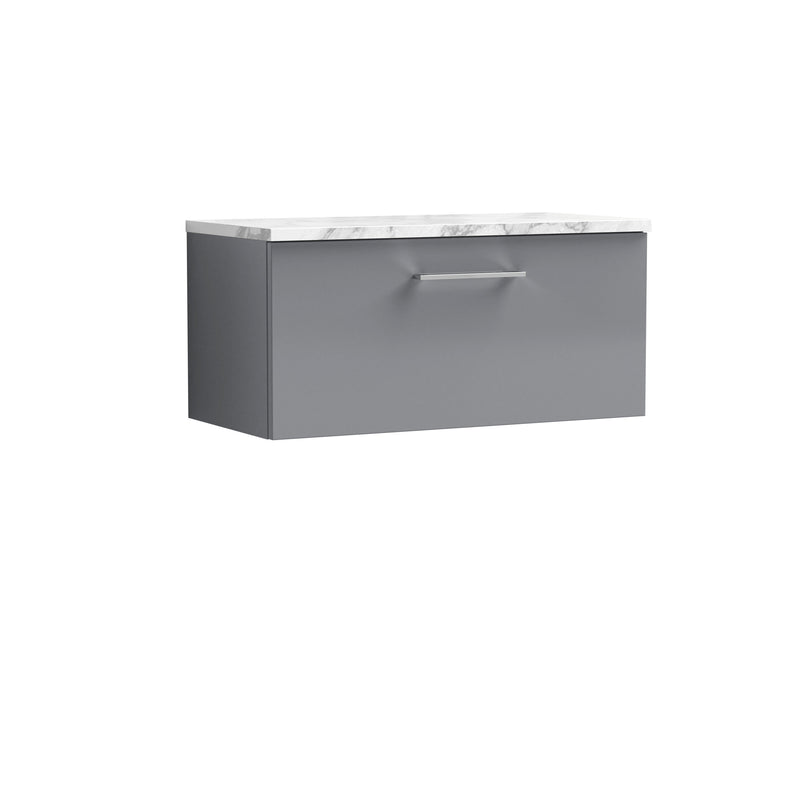 Nuie Arno 800mm Satin Grey 1 Drawer worktop vanity unit with Carrara Laminate Worktop