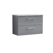 Nuie Arno 800mm Satin Grey 2 Drawer worktop vanity unit with Bellato Grey Worktop