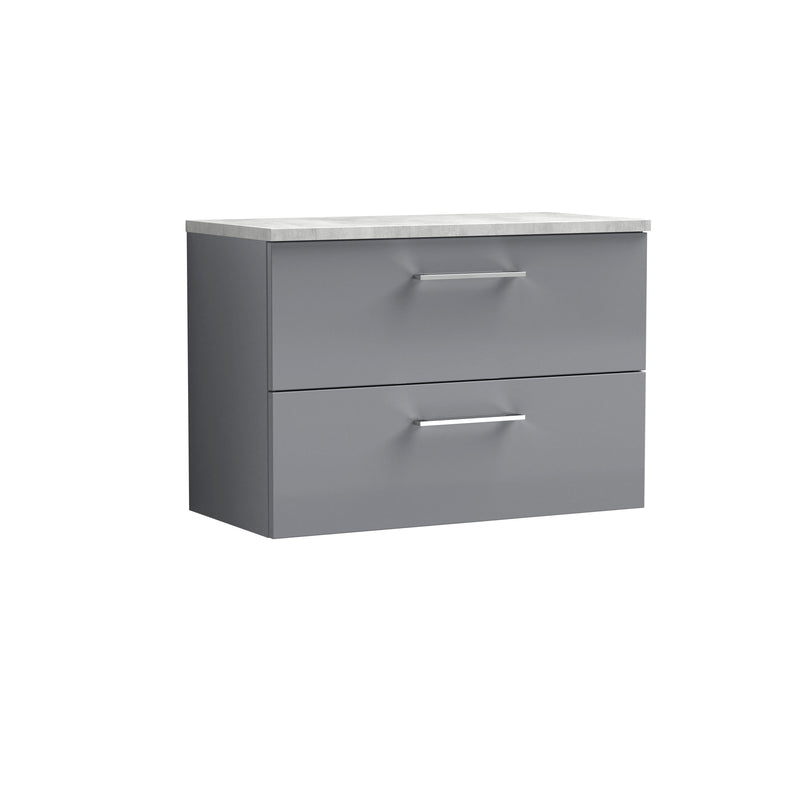 Nuie Arno 800mm Satin Grey 2 Drawer worktop vanity unit with Bellato Grey Worktop