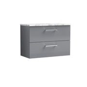 Nuie Arno 800mm Satin Grey 2 Drawer worktop vanity unit with Carrara Laminate Worktop