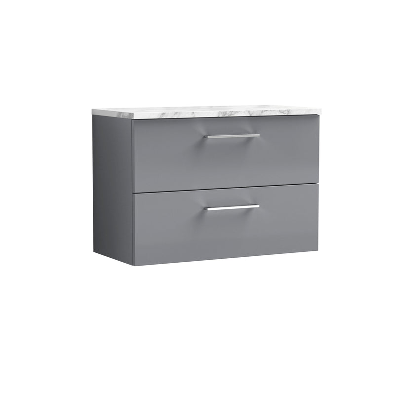 Nuie Arno 800mm Satin Grey 2 Drawer worktop vanity unit with Carrara Laminate Worktop