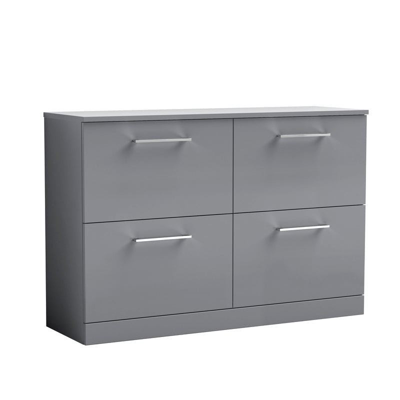 Nuie Arno 1200mm Satin Grey 4 Drawer floor standing worktop vanity unit