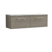 Nuie Arno 1200mm Solace Oak 2 Drawer worktop vanity unit with Bellato Grey Worktop
