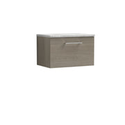 Nuie Arno 600mm Solace Oak 1 Drawer worktop vanity unit with Bellato Grey Worktop