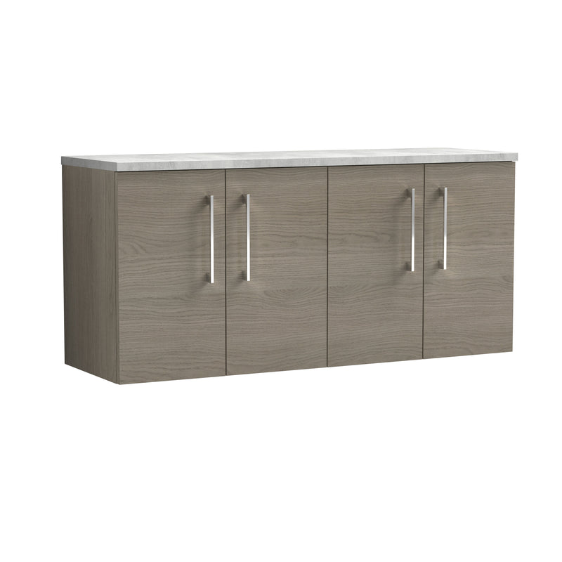 Nuie Arno 1200mm Solace Oak 4 Door worktop vanity unit with Bellato Grey Worktop