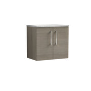 Nuie Arno 600mm Solace Oak 2 Door worktop vanity unit with Bellato Grey Worktop