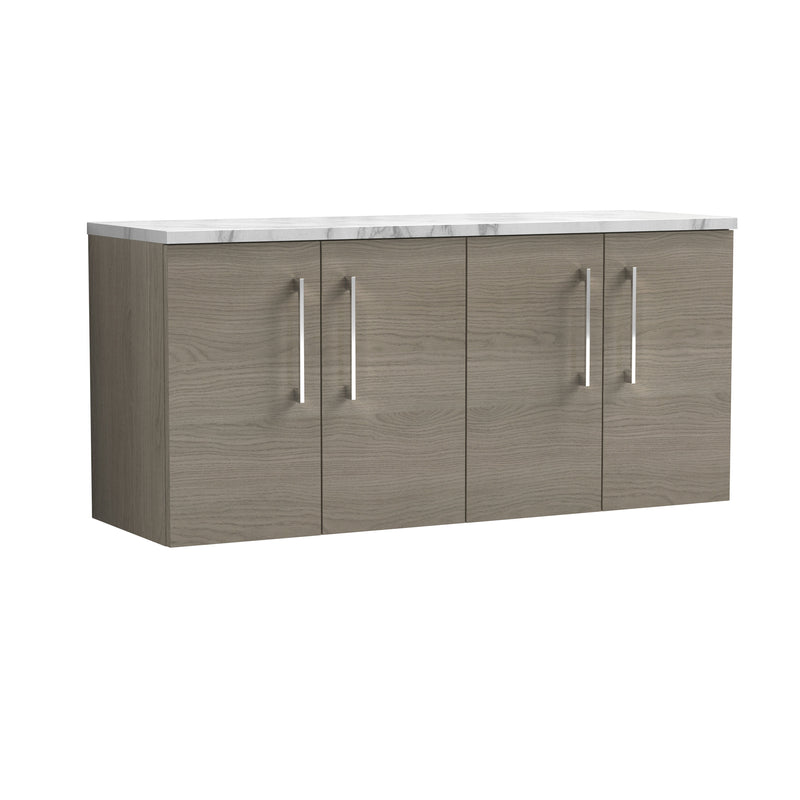 Nuie Arno 1200mm Solace Oak 4 Door worktop vanity unit with Carrara Laminate Worktop